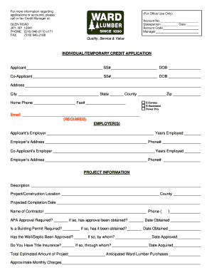Temporary Credit Application Form