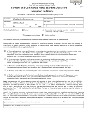 New York State Sales Tax Exemption Certificate ST-125
