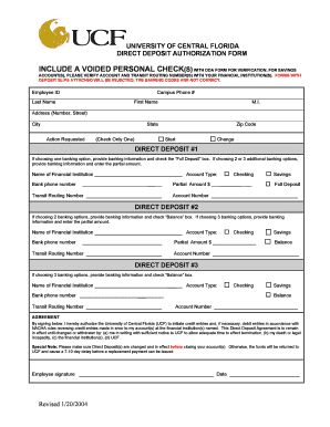 UCF Direct Deposit Authorization Form