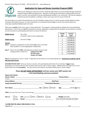 Application for Spay and Neuter Incentive Program