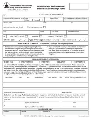 Municipal GIC Retiree Dental Enrollment Form