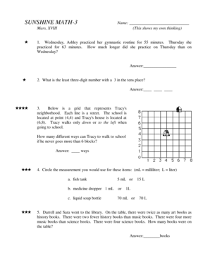 Sunshine Math Worksheet