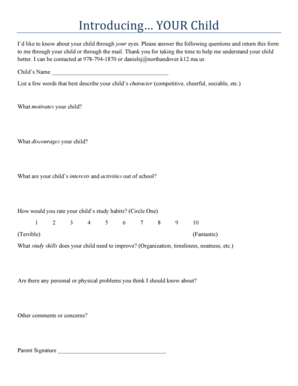 Parent Child Information Form