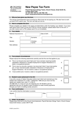 S185 New Payee Tax Form - The Church of England - churchofengland