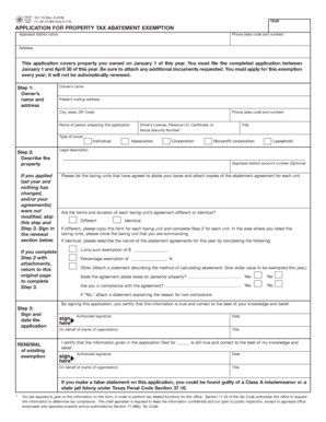 Texas Property Tax Abatement Exemption Application