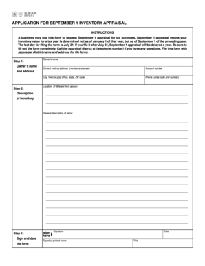 Texas September 1 Inventory Appraisal Application