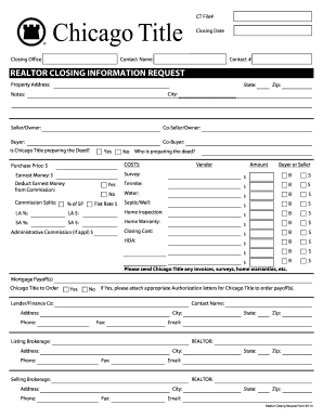 Realtor Closing Request Form