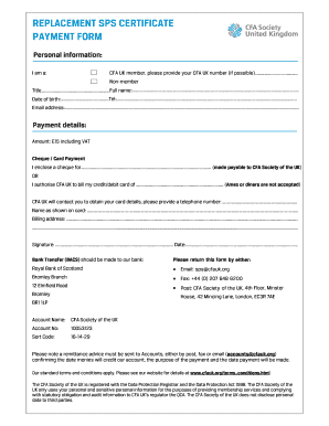 CFA UK Replacement SPS Certificate Payment Form