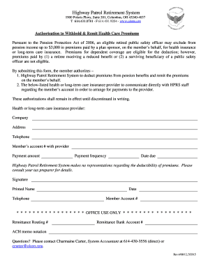 Authorization to Withhold Health Care Premiums