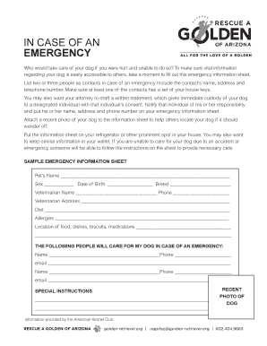 Emergency Pet Care Information Sheet