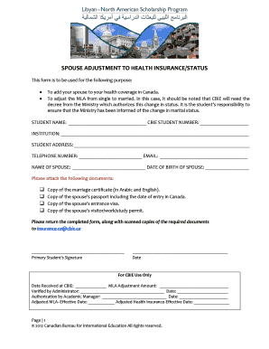 Spouse Adjustment to Health Insurance Form