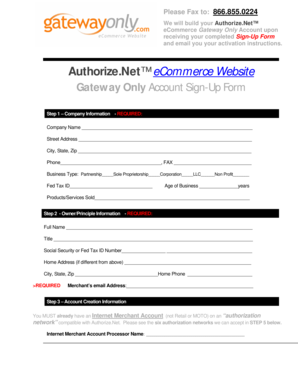 Authorize.Net eCommerce Gateway Sign-Up Form