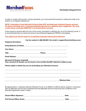 Merchant Account Termination Request Form