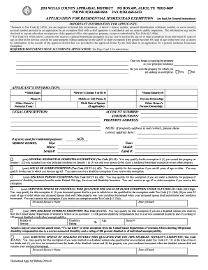 Texas Residential Homestead Exemption Application