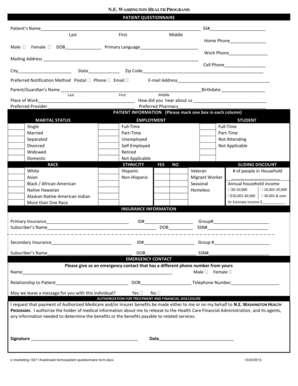 Patient Questionnaire Form