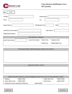 Crisis Services Notification Form