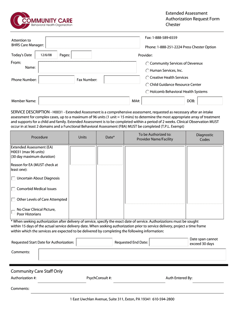 Fillable Online Extended Assessment Authorization Request Form Chester