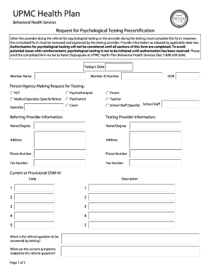 Request for Psychological Testing Precertification