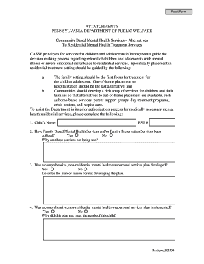 Pennsylvania Residential Mental Health Placement Form