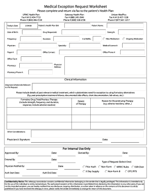 Medical Exception Request Worksheet
