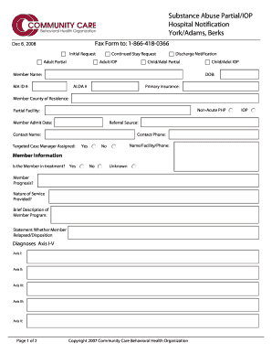 Substance Abuse Partial/IOP Hospital Notification