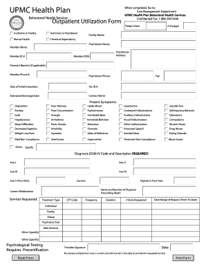 UPMC Behavioral Health Outpatient Utilization Form