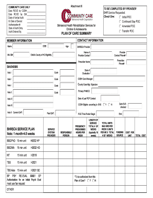 Behavioral Health Rehabilitation Services Plan of Care