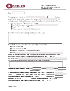 Family-Based Mental Health Prescription Letter