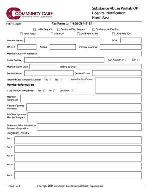 Substance Abuse Partial/IOP Hospital Notification