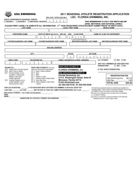 USA Swimming 2011 Seasonal Athlete Registration Application