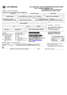 USA Swimming 2014 Athlete Registration Application