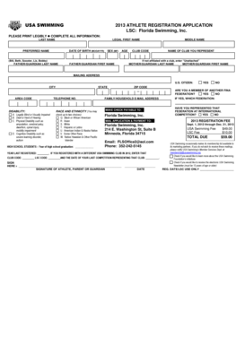 USA Swimming 2013 Athlete Registration Application