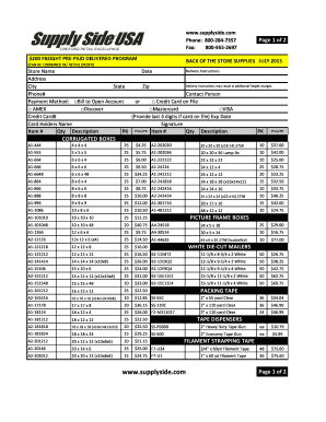 Back of the Store Supplies Order Form