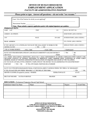 Employment Application for Faculty or Administrative Position