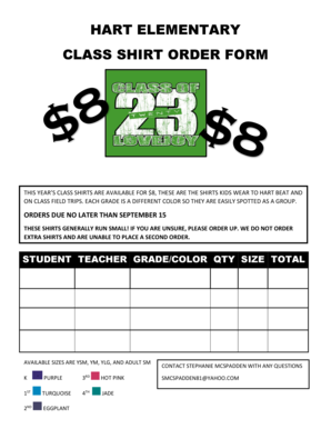 Hart elementary class shirt order form - Hart Elementary School