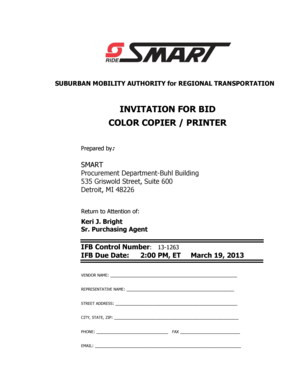 Seating arrangement template - SUBURBAN MOBILITY AUTHORITY for REGIONAL TRANSPORTATION INVITATION FOR BID COLOR COPIER / PRINTER Prepared by: SMART Procurement Department-Buhl Building 535 Griswold Street, Suite 600 Detroit, MI 48226 Return to Attention of: Keri J