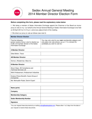 Sedex Annual General Meeting Proxy Form