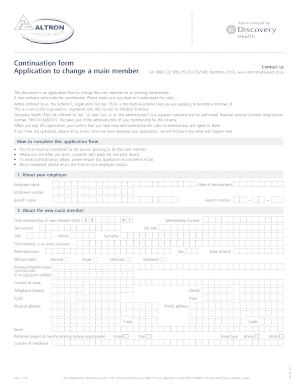 Altron Medical Aid Main Member Change Application