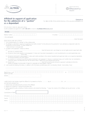 Affidavit for Partner Admission as Dependent