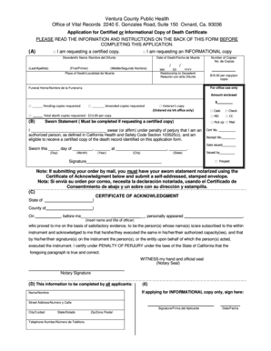 California Death Certificate Application