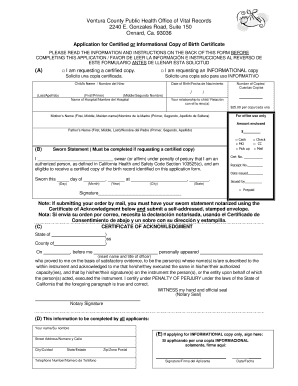 California Birth Certificate Application