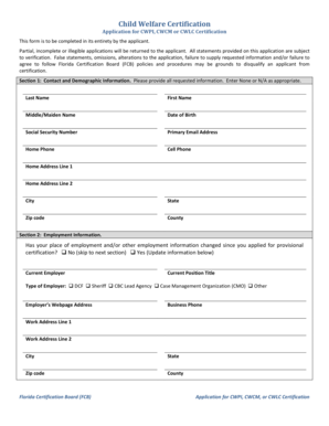 Child Welfare Certification Application