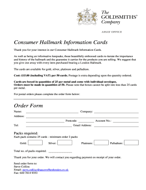Consumer Hallmark Information Cards Order Form