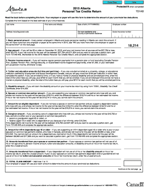 Alberta Personal Tax Credits Return TD1AB