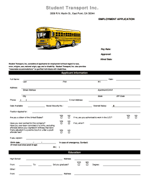 Student Transport Inc. Employment Application