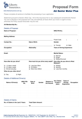 Proposal Form - AA Insurance