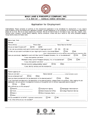 Maui Land & Pineapple Company Employment Application
