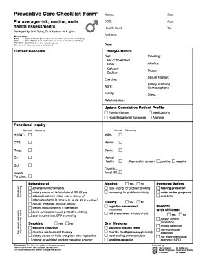 Preventive Care Checklist Form