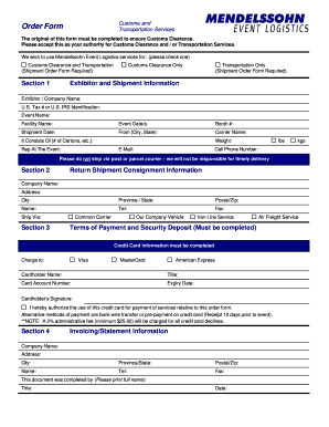 Customs and Transportation Services Order Form
