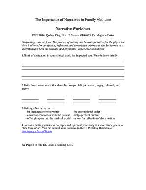 Narrative Worksheet for Family Medicine